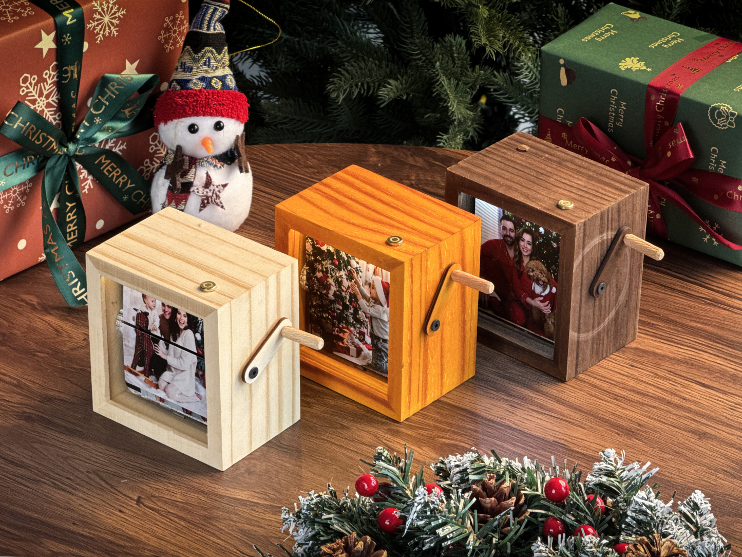 Custom Hand-Cranked Photo Flipbook Box with Light — Unique Family Christmas Gift
