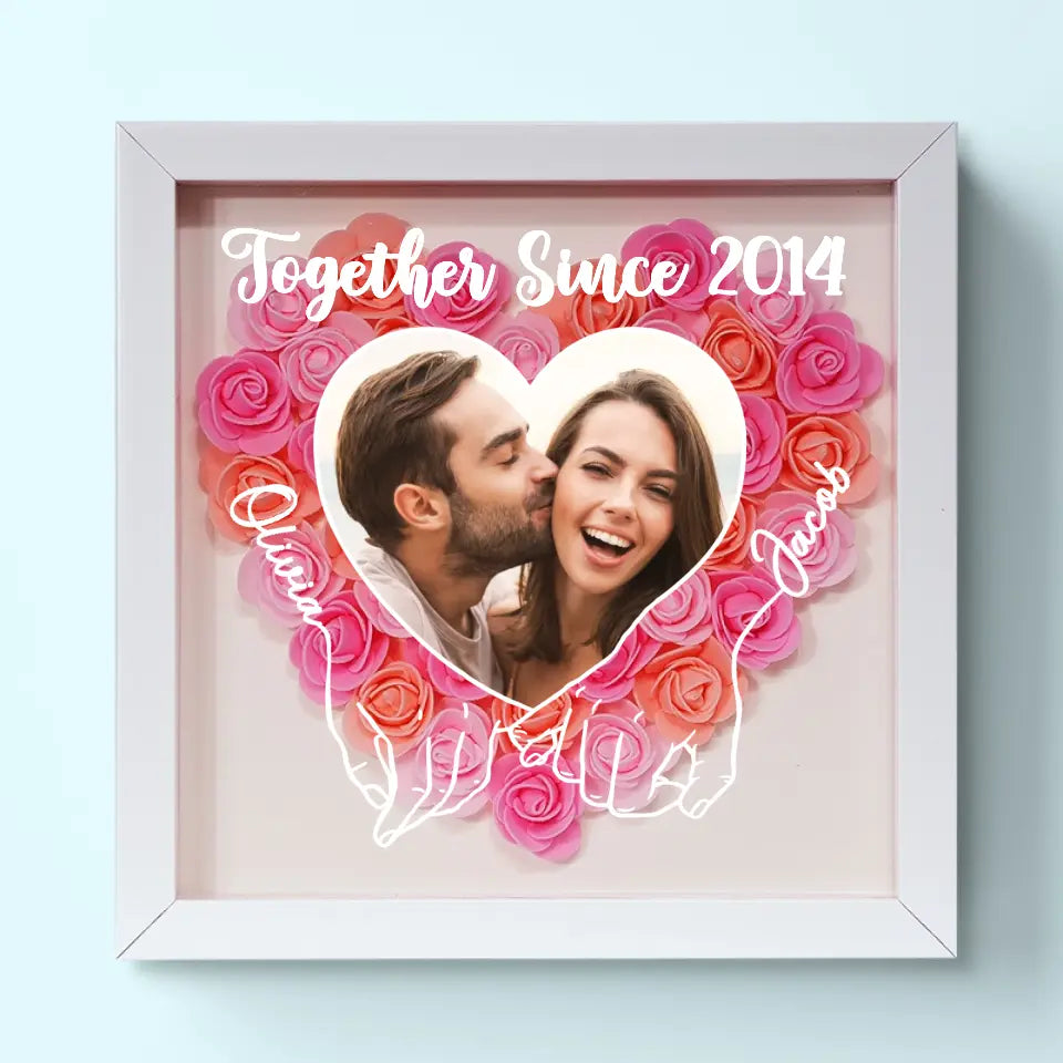 Custom Photo We Can Only Learn To Love By Loving - Couple Personalized Custom Flower Shadow Box