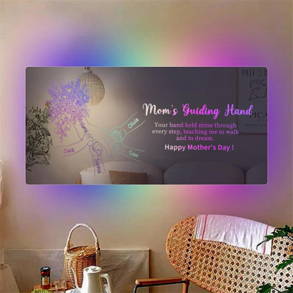 (Rose, Sunflower & Orchid) Personalized Mom Holding Hands Mirror Light - Custom Mother‘s Day Gifts for Mom