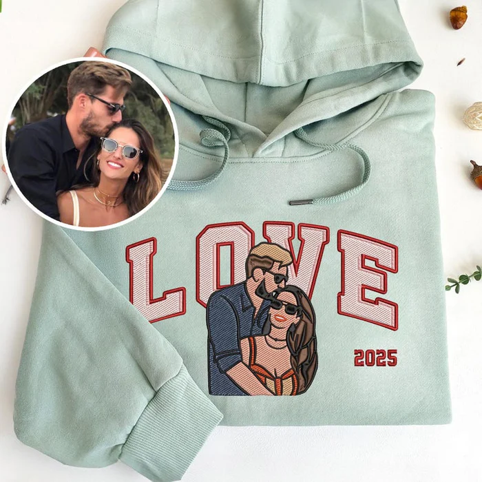 Personalized Embroidered Photo Couple Boyfriend and Girlfriend Matching Sweatshirts