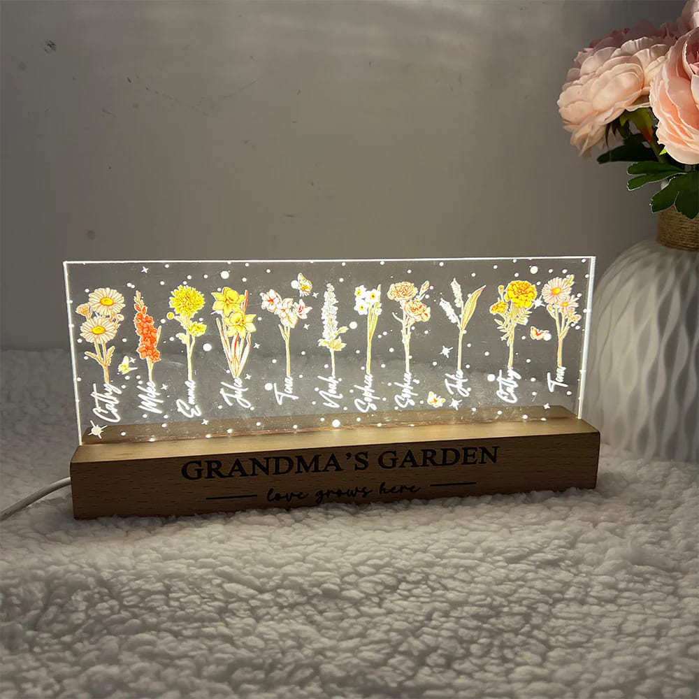 Personalized Acrylic Birthday Month Flower Night Light Warm Gift For Mother's Day