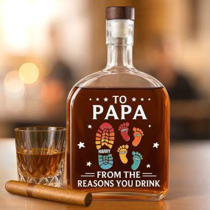 From Your Favorite Little Footsteps - Family Personalized Custom Whiskey Bottle - Father's Day, Gift For Dad, Grandpa