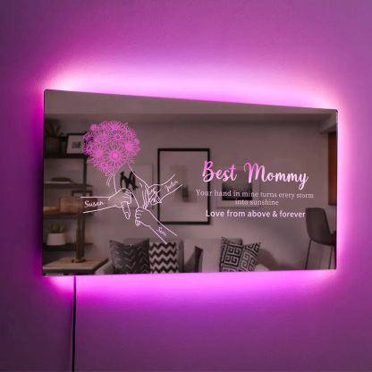 Custom Mom Holding Hands Mirror Light with Choice of Bouquet - Personalized Mother‘s Day Gifts for Mom