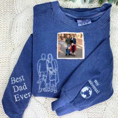 Personalized Gifts for Dad and Mom with Embroidered Photo Portrait, Kids Names on Sleeve