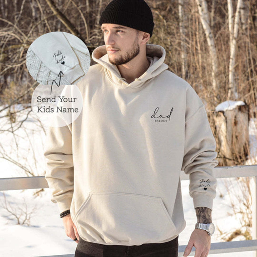 Custom Dad Est with Kids Names and Heart on Sleeve Sweatshirt