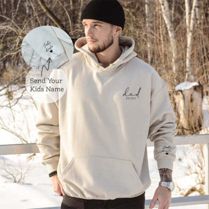 Custom Dad Est with Kids Names and Heart on Sleeve Sweatshirt