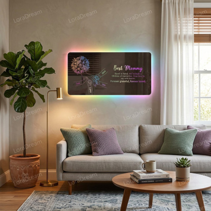 Custom Mom Holding Hands Mirror Light - Personalized Mother‘s Day Gifts with Choice of Bouquet for Mom