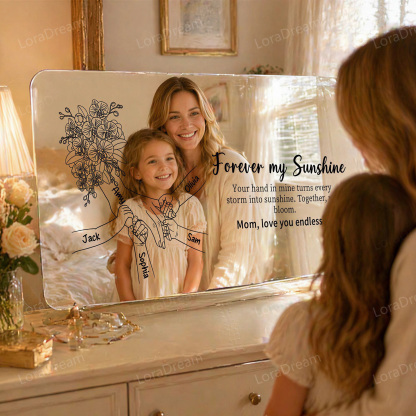 Custom Mom Holding Hands Mirror Light - Personalized Mother‘s Day Gifts with Choice of Bouquet for Mom