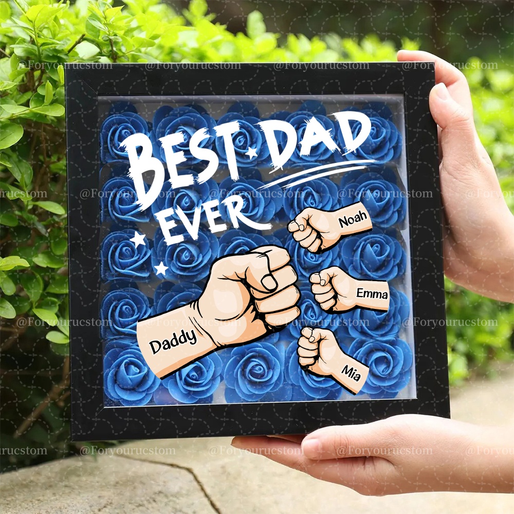 Best Dad Ever - Personalized Dad & Grandpa Flower Shadow Box with Names