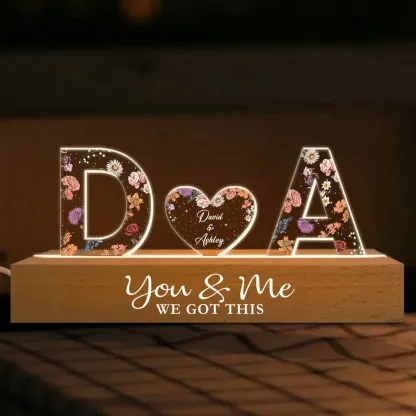 Couple Initials Floral Theme Anniversary Gift Personalized Acrylic Block LED Night Light
