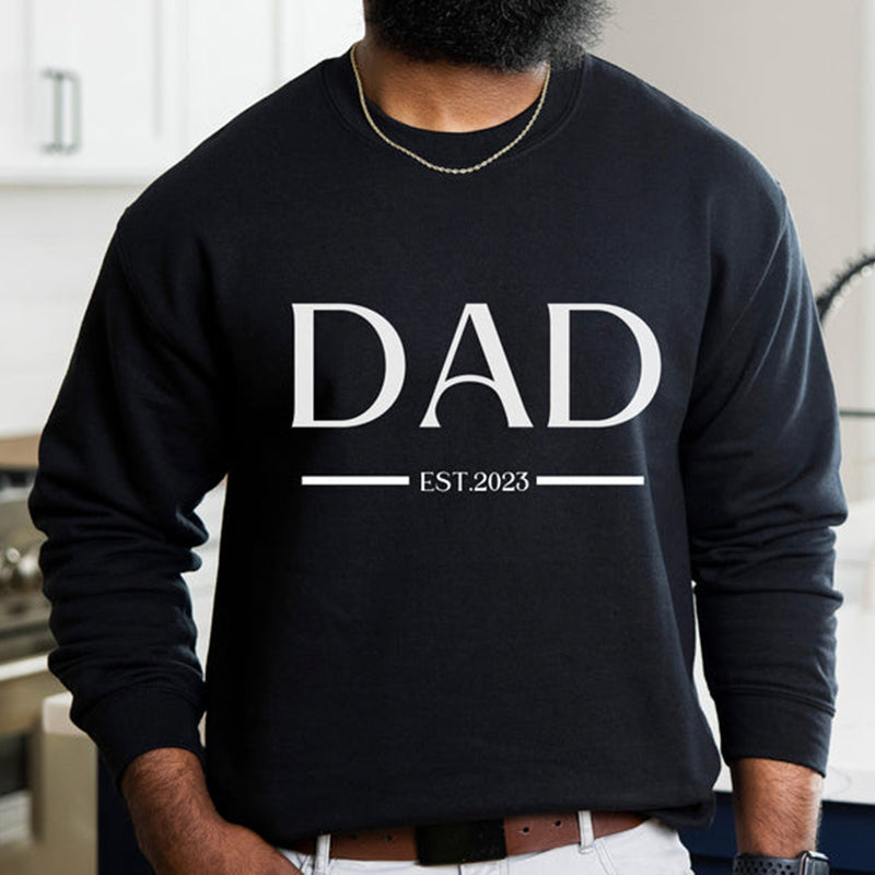 Custom Dad Est with Kids Names and Heart on Sleeve Sweatshirt