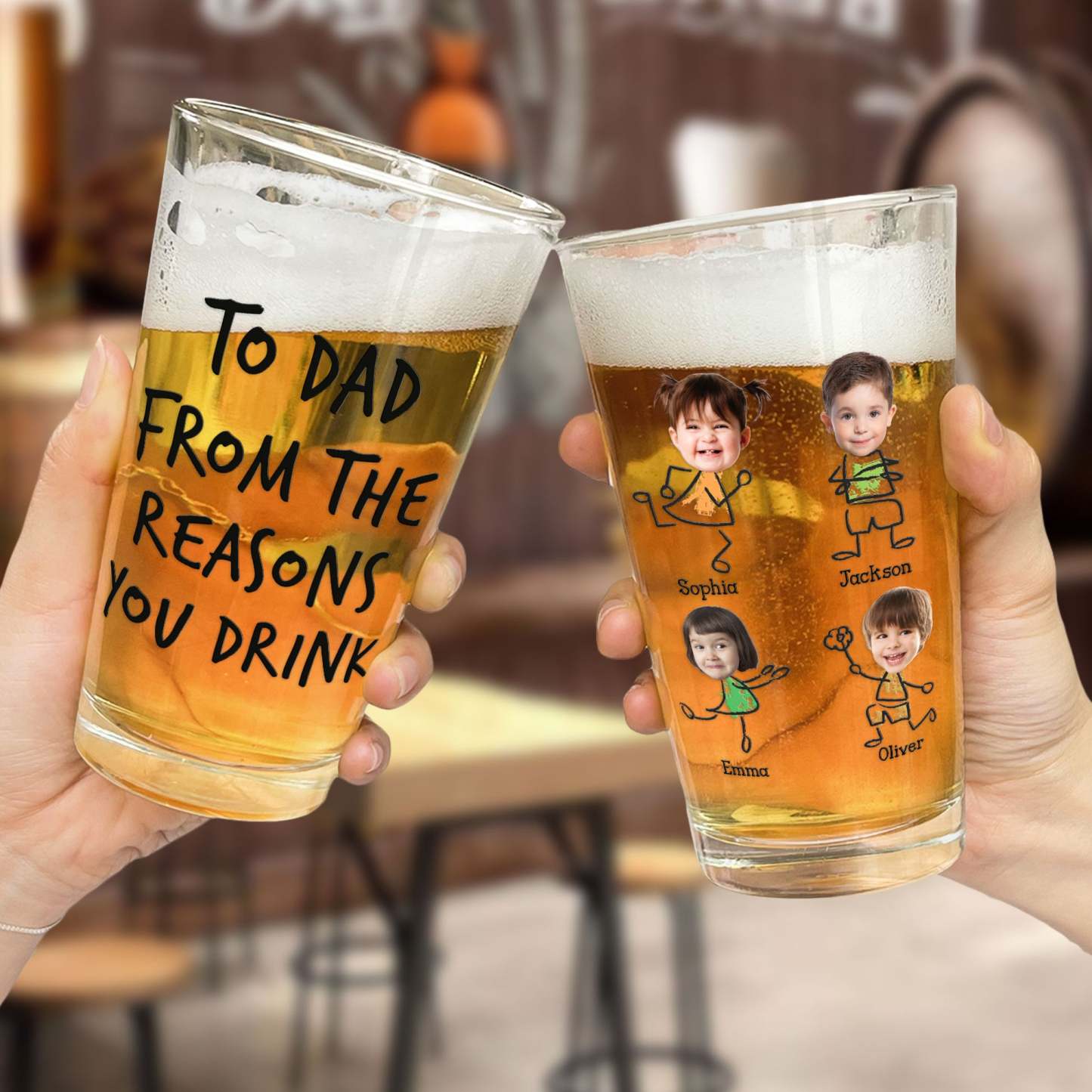 To Dad From The Reasons You Drink  Personalized Photo Beer Glass