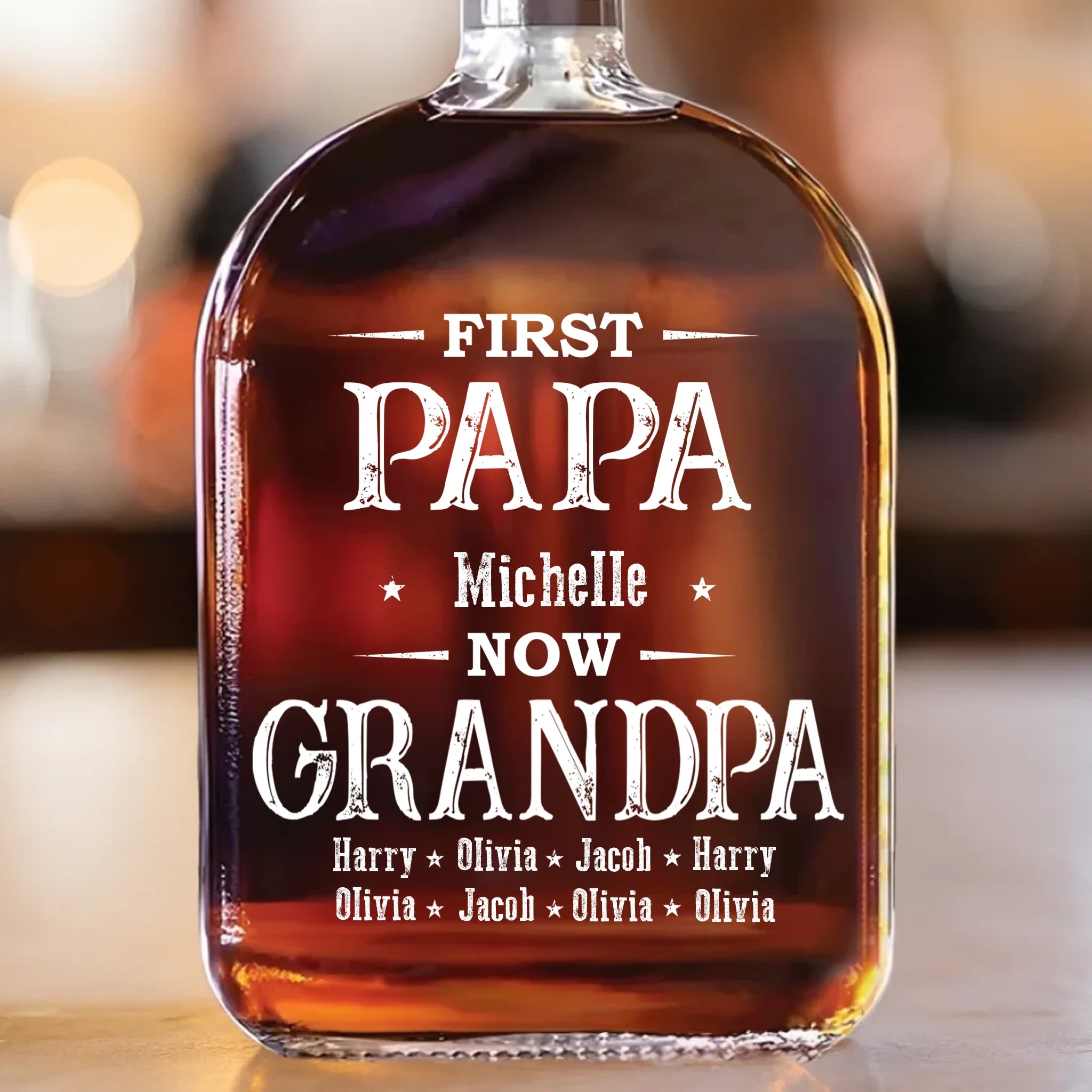 First Dad Now The Favorite - Family Personalized Custom Whiskey Bottle - Father's Day, Gift For Dad, Grandpa