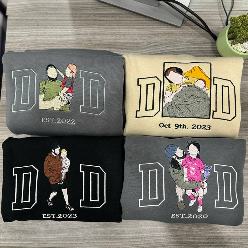 Custom Embroidered DAD Portrait Sweatshirt From Picture, Unique Fathers Day Gifts