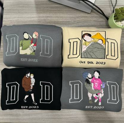 Custom Embroidered DAD Portrait Sweatshirt From Picture, Unique Fathers Day Gifts
