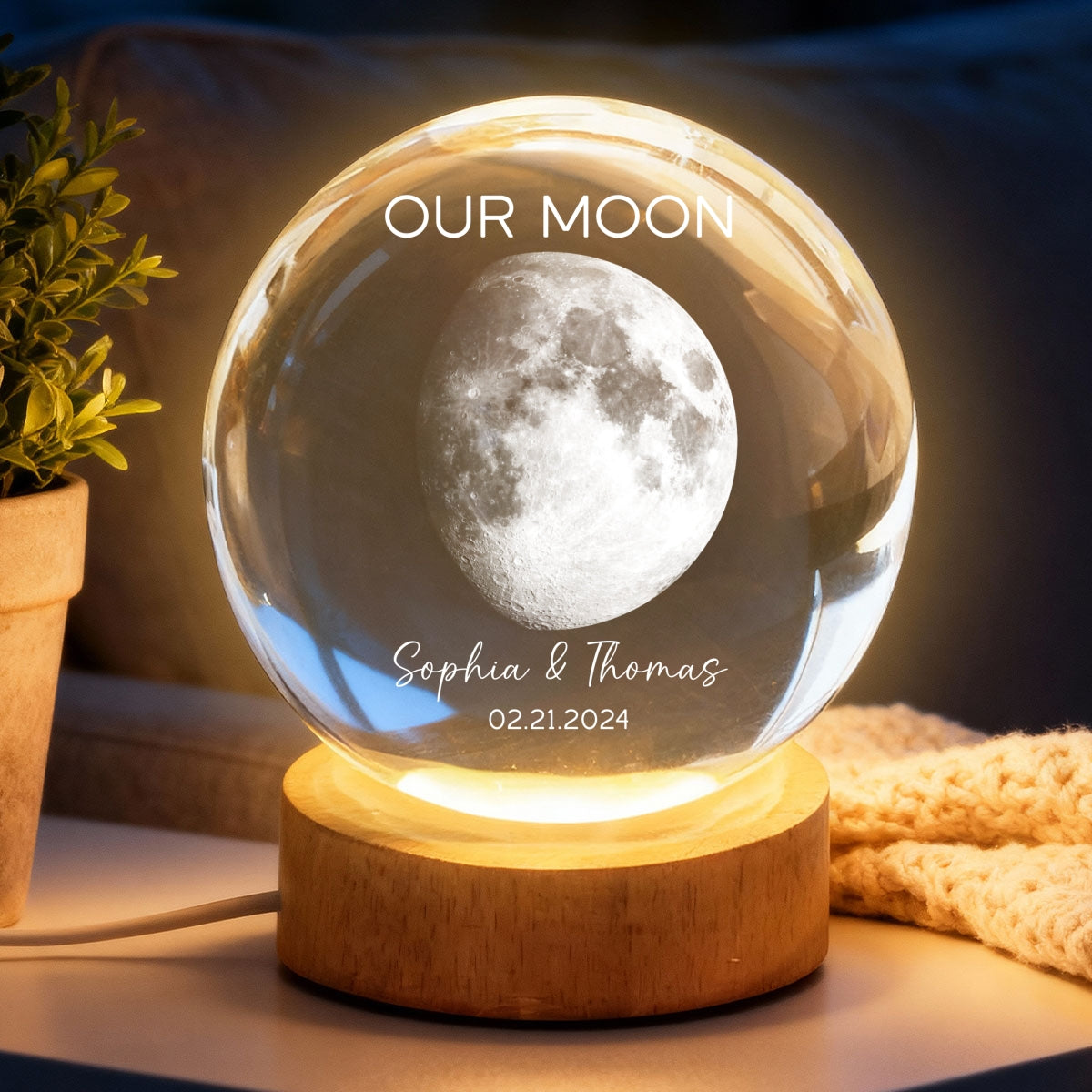 Our Moon Special Day Custom Moon Phase - Personalized Crystal Ball LED