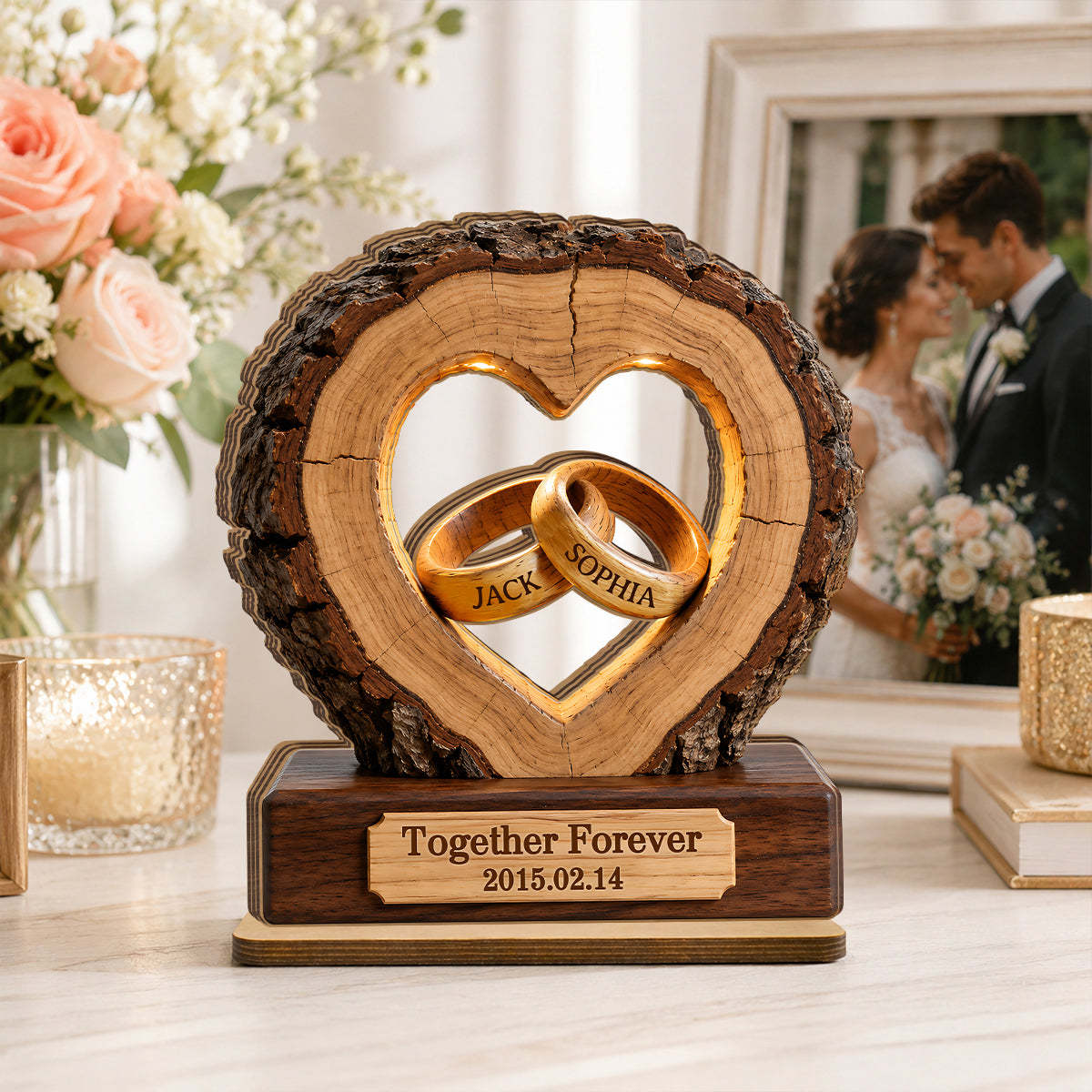 Together Forever Couple Anniversary 2D Flat Plaque - Personalized 2-Layered Wooden Plaque - Heartfelt Gift for Her, for Him