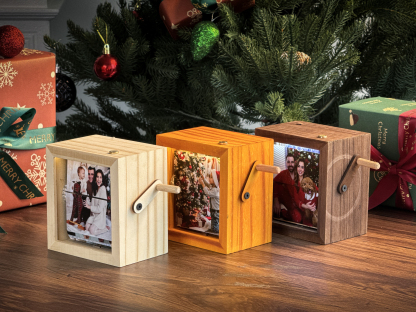 Custom Hand-Cranked Photo Flipbook Box with Light — Unique Family Christmas Gift