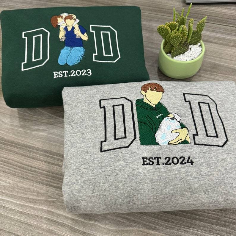 Custom Embroidered DAD Portrait Sweatshirt From Picture, Unique Fathers Day Gifts