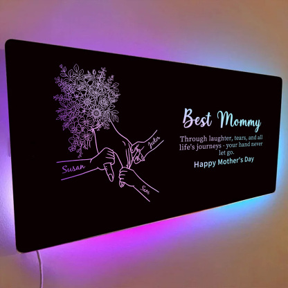 Custom Mom Holding Hands Mirror Light with Choice of Bouquet - Personalized Mother‘s Day Gifts for Mom