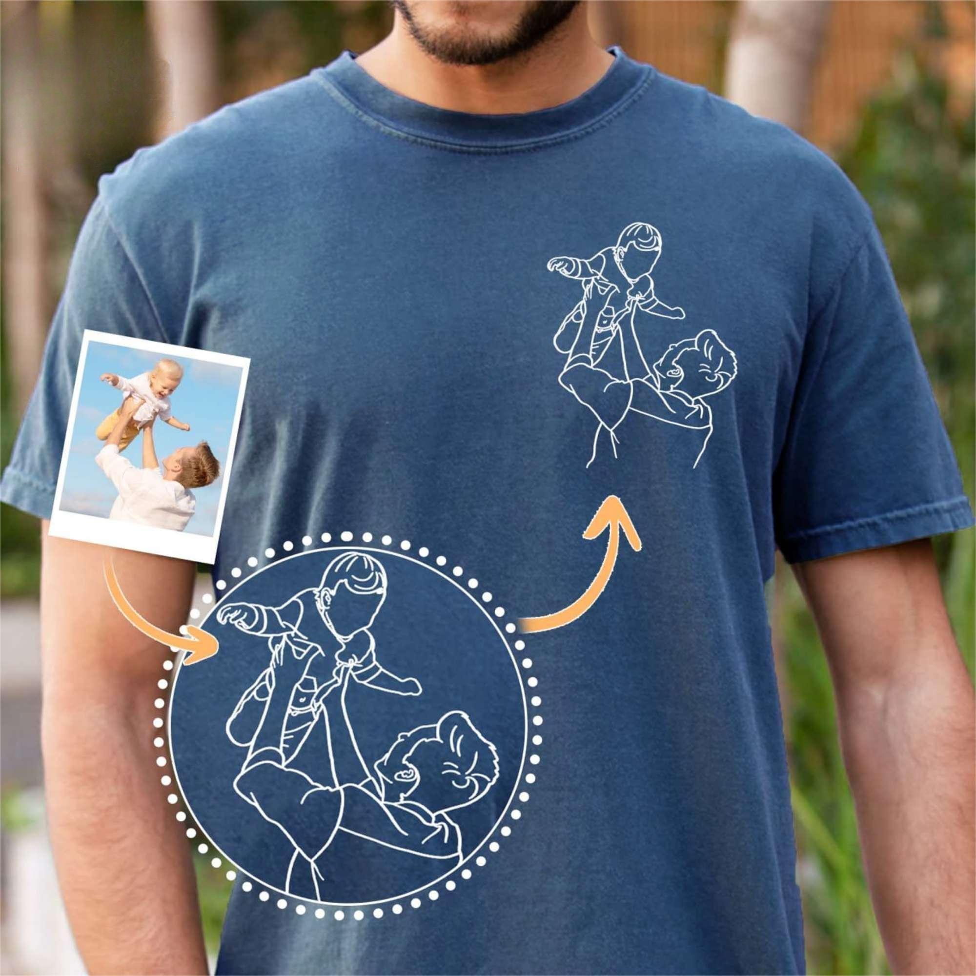 💖For Dad/Lover💖Custom Photo Shirt for Dad, Father's Day T-shirt, Personalized Dad Embroidery Shirt