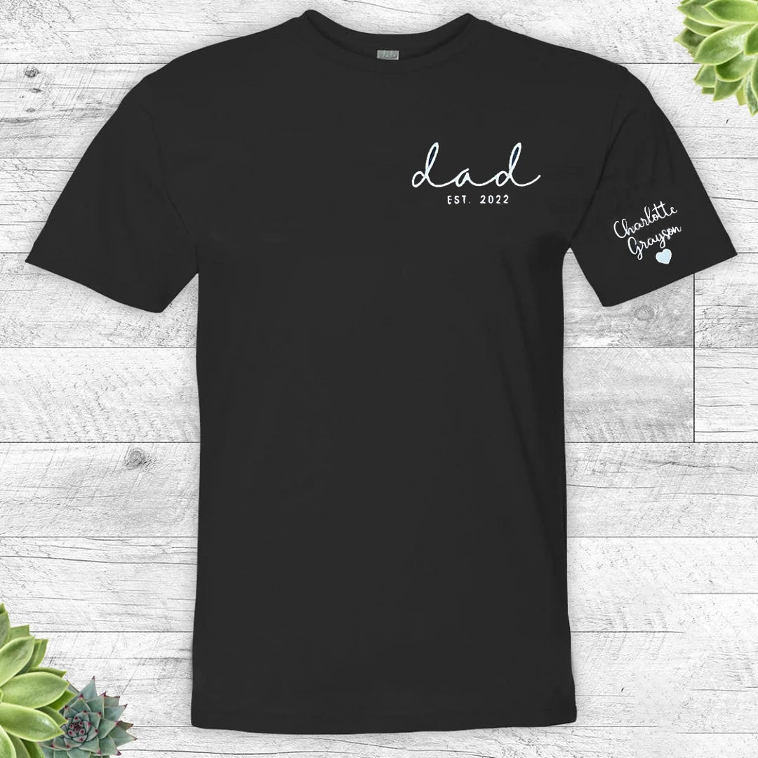 Custom Dad Est with Kids Names and Heart on Sleeve Sweatshirt