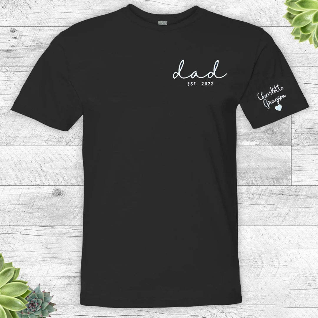 Custom Dad Est with Kids Names and Heart on Sleeve Sweatshirt