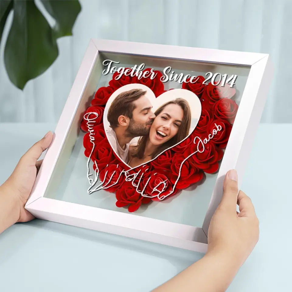 Custom Photo We Can Only Learn To Love By Loving - Couple Personalized Custom Flower Shadow Box