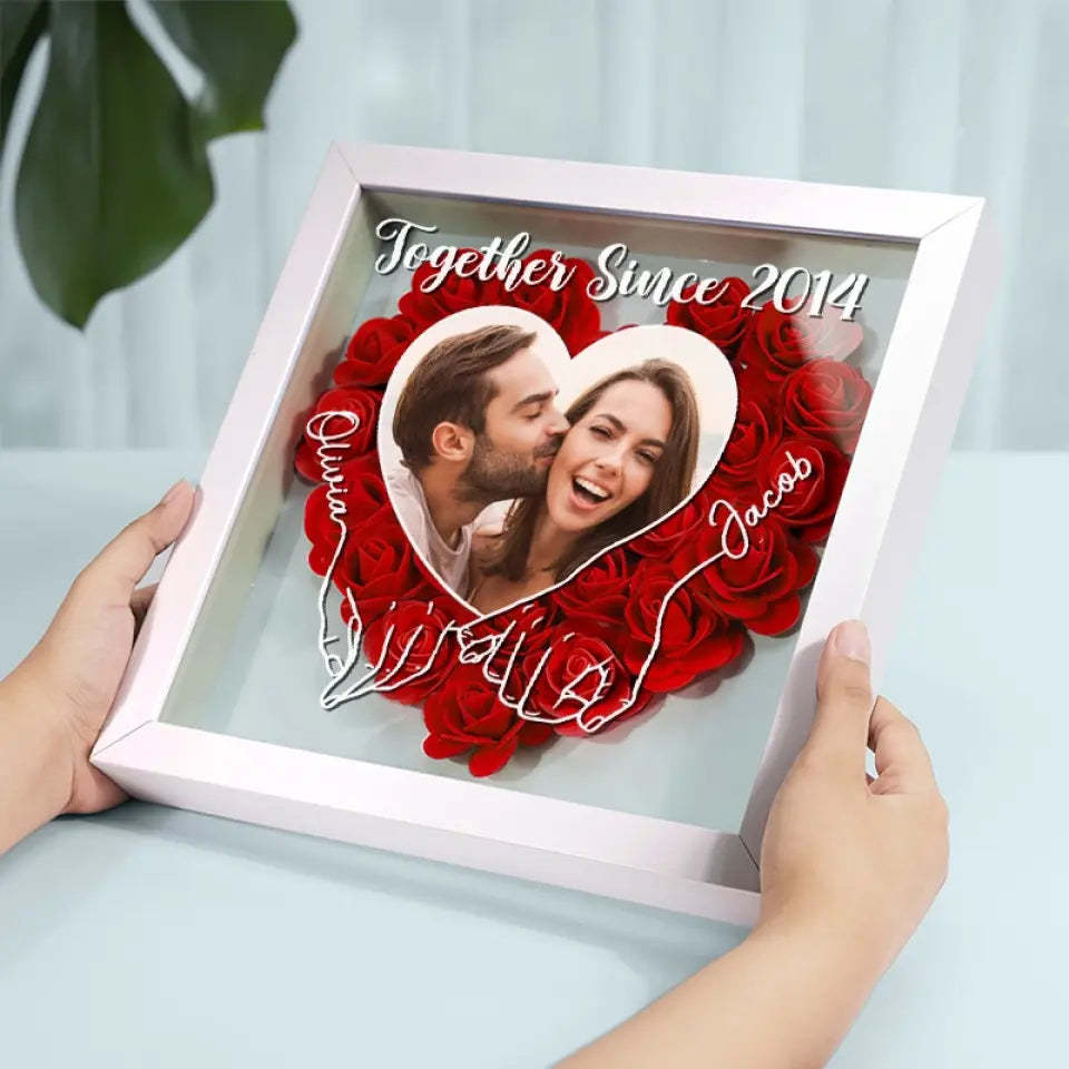 Custom Photo We Can Only Learn To Love By Loving - Couple Personalized Custom Flower Shadow Box