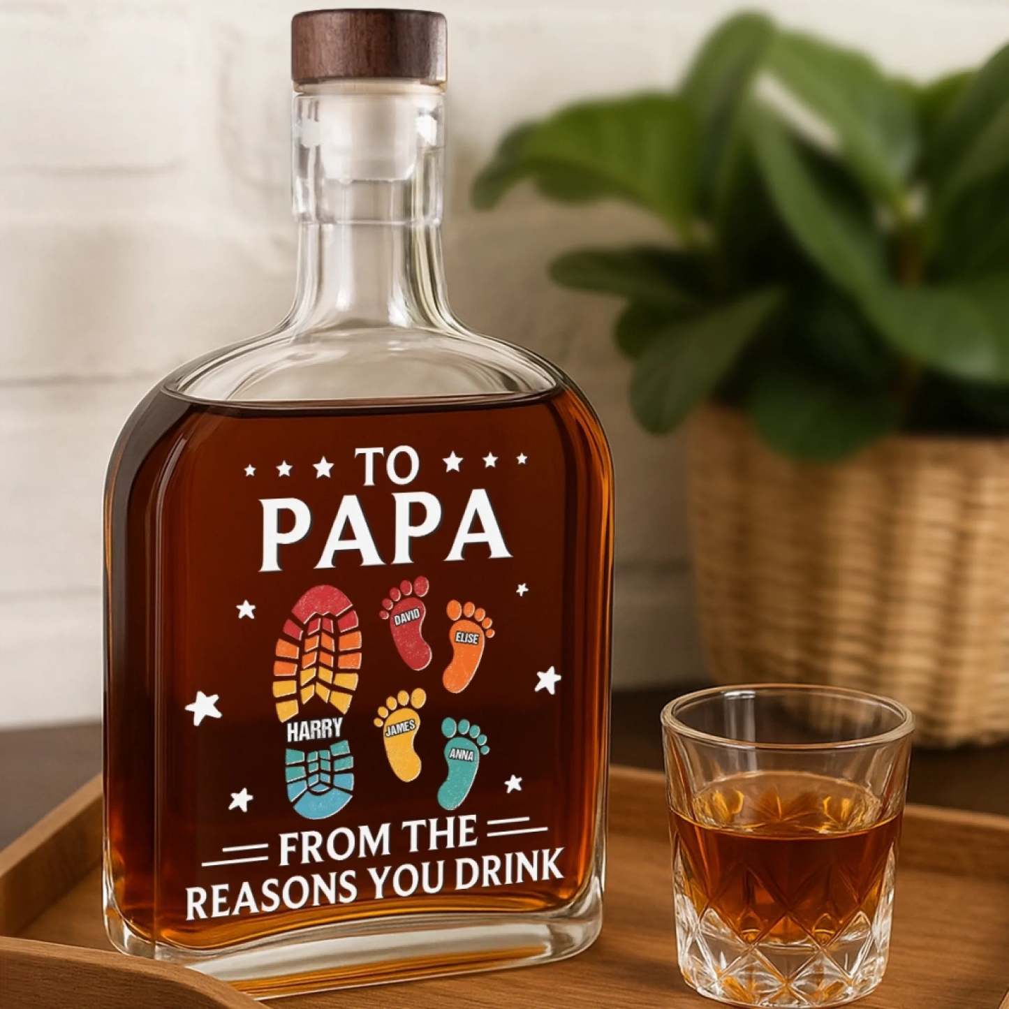 From Your Favorite Little Footsteps - Family Personalized Custom Whiskey Bottle - Father's Day, Gift For Dad, Grandpa