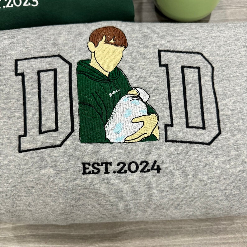 Custom Embroidered DAD Portrait Sweatshirt From Picture, Unique Fathers Day Gifts