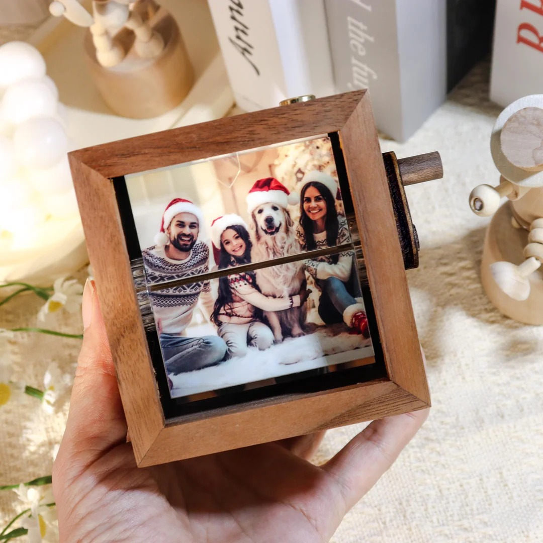 Custom Hand-Cranked Photo Flipbook Box with Light — Unique Family Christmas Gift