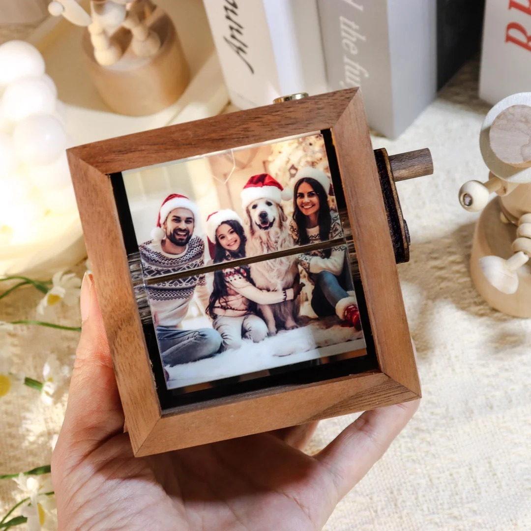 Custom Hand-Cranked Photo Flipbook Box with Light — Unique Family Christmas Gift