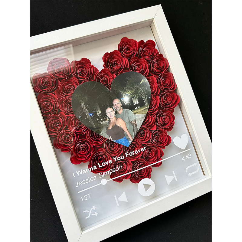 Personalized Roses Flower Shadow Box With Couple Photo For Wedding Anniversary Valentine's Day
