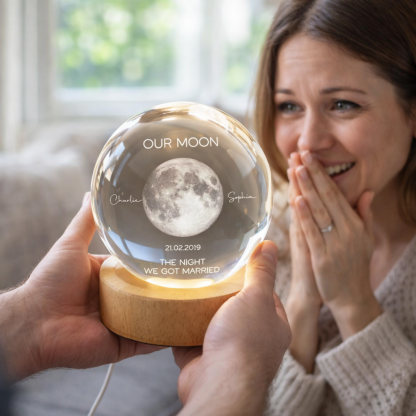 Our Moon Special Date, Custom Moon Phase by Date - Personalized Crystal Ball Night Light - Heartfelt Anniversary Gift for her, for him