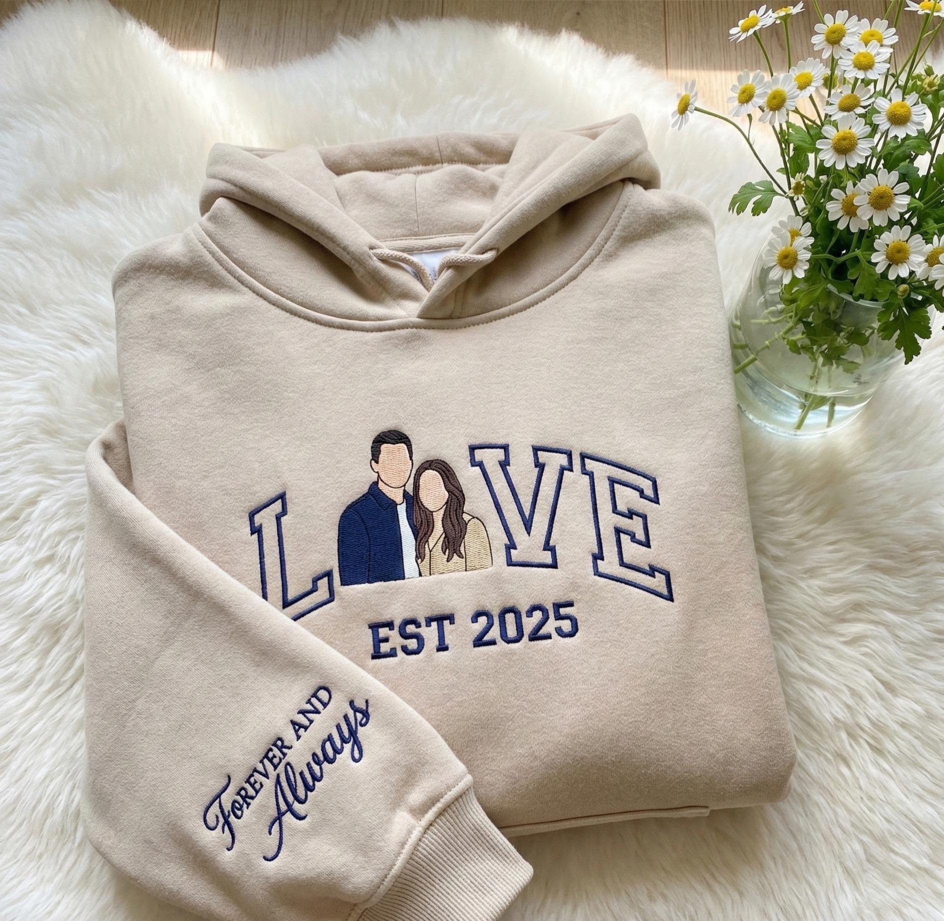 Matching Couple Embroidered Photo Sweatshirts – Personalized Gift for Him & Her
