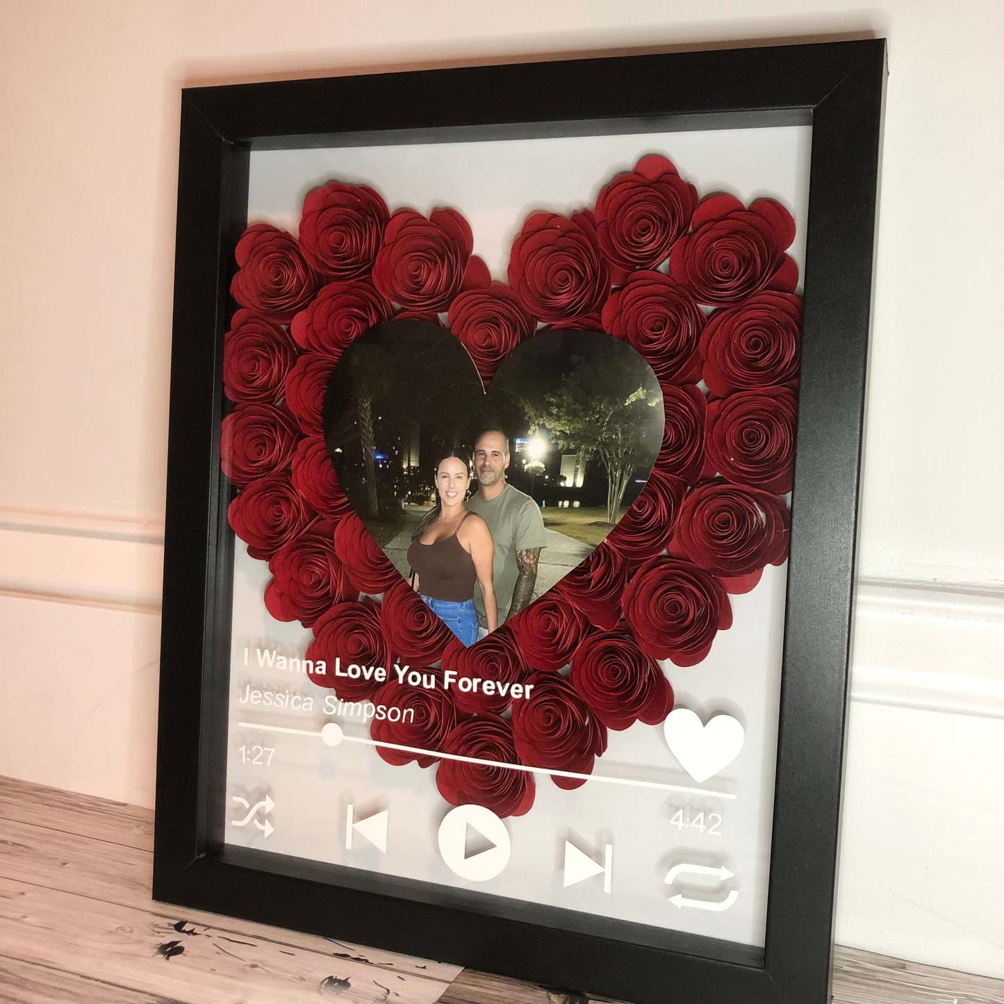 Personalized Roses Flower Shadow Box With Couple Photo For Wedding Anniversary Valentine's Day