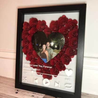 Personalized Roses Flower Shadow Box With Couple Photo For Wedding Anniversary Valentine's Day