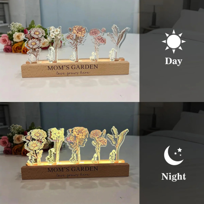 ✨Custom Birth Flower 3D Crystal Acrylic LED Light With Children's Names