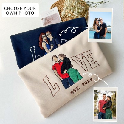 Valentine’s Day Custom Photo Embroidery Sweatshirt for Couples – Unique Romantic Gift