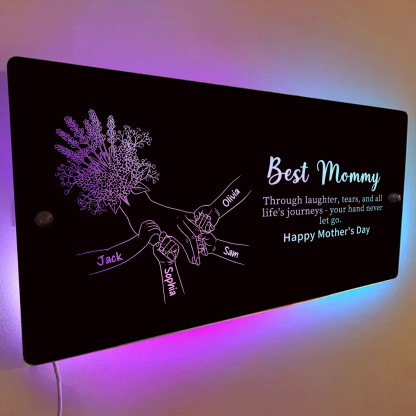 (Lavender) Personalized Mom Holding Hands Mirror Light - Custom Mother‘s Day Gifts for Mom
