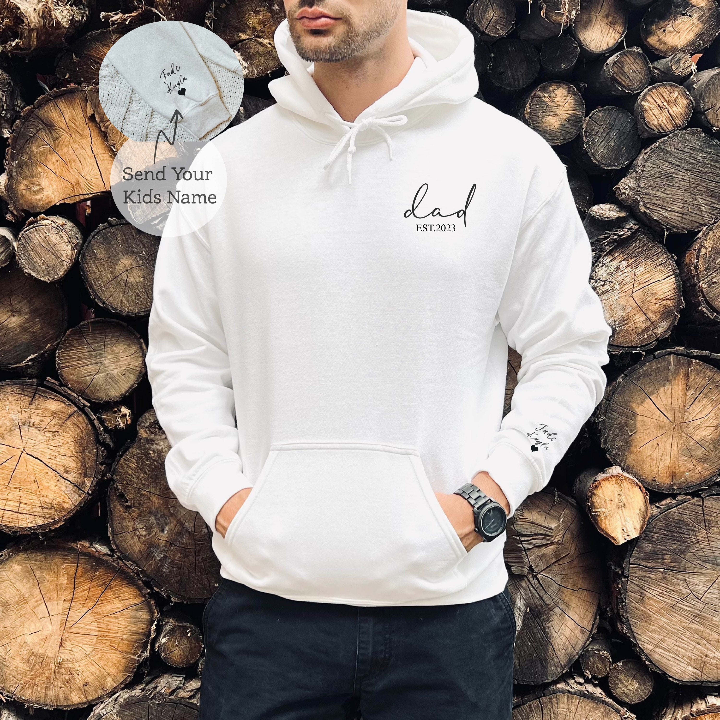 Custom Dad Est with Kids Names and Heart on Sleeve Sweatshirt