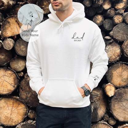 Custom Dad Est with Kids Names and Heart on Sleeve Sweatshirt