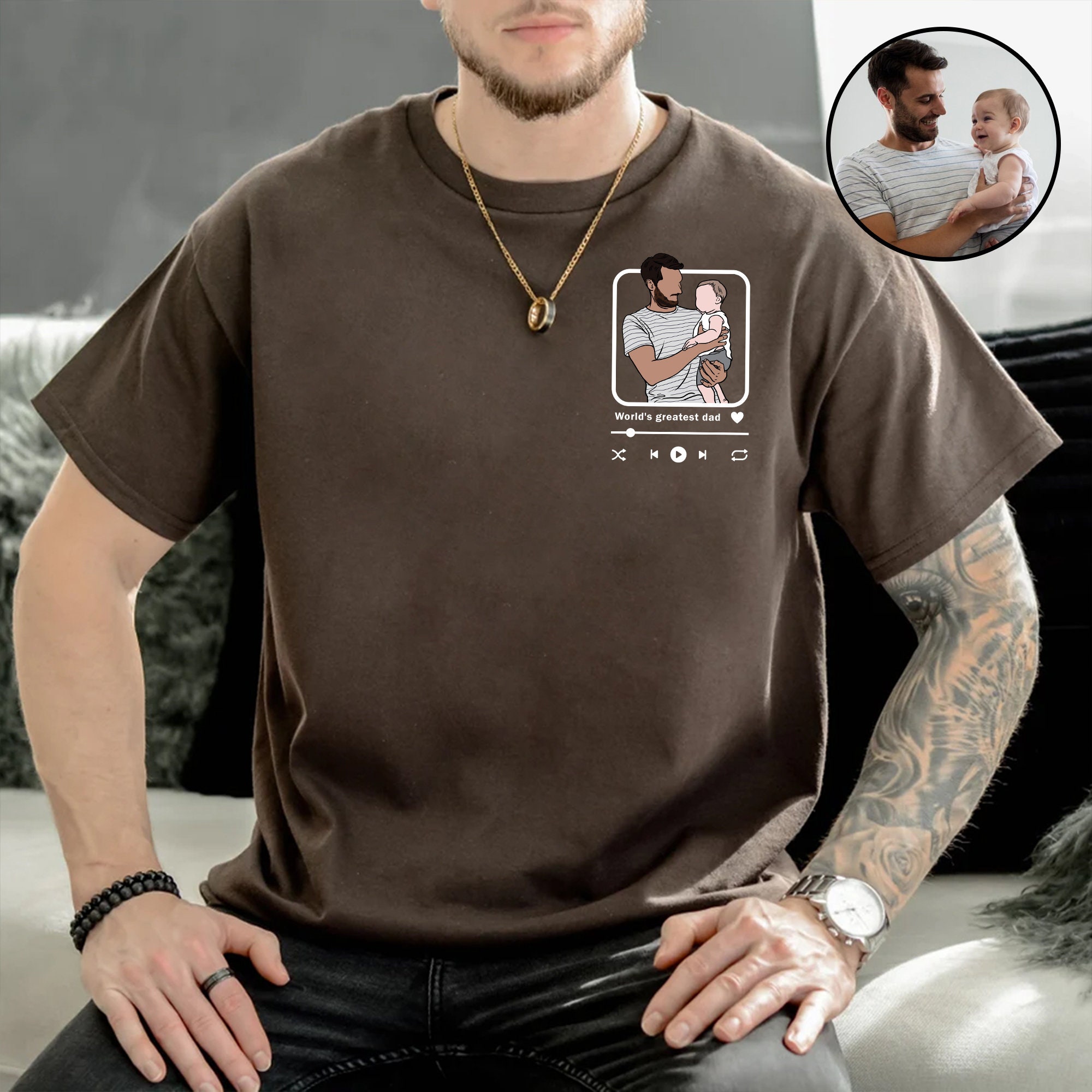 Fathers Day Gifts, Personalized Dad And Kids Portrait Shirt, Custom Photo & Song Shirt, Gift For Dad From Kids