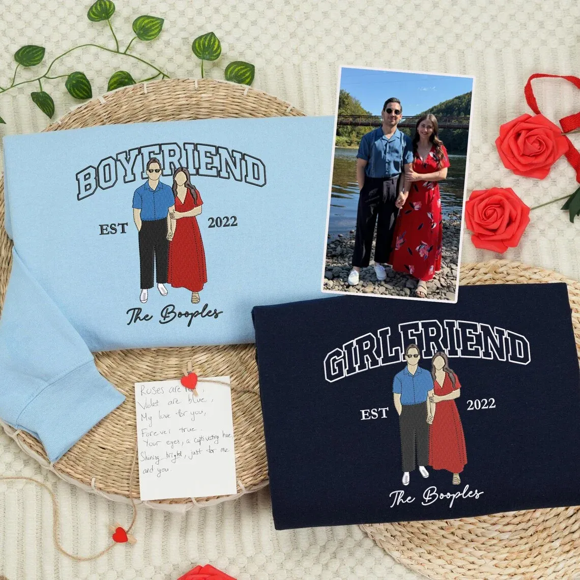 Forlovever Personalized Embroidered Photo Couple Boyfriend and Girlfri