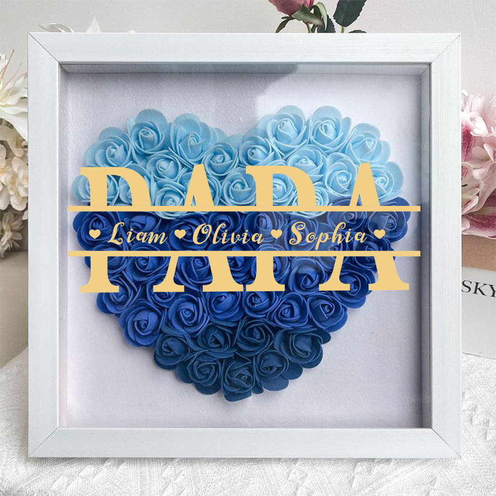 Personalized Dad & Grandpa Flower Shadow Box with Names – Father's Day Gift