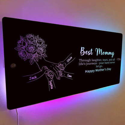 (Rose) Personalized Mom Holding Hands Mirror Light - Custom Mother‘s Day Gifts for Mom