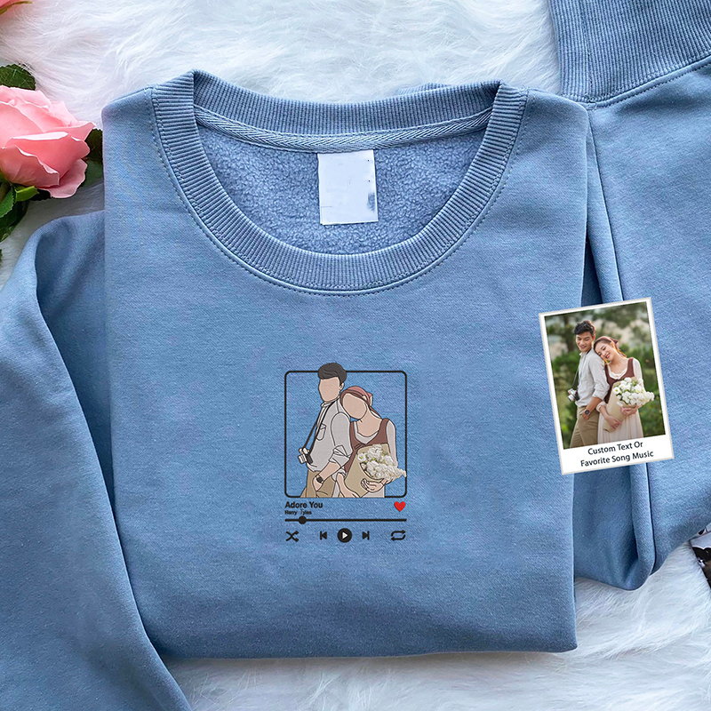 Embroidered Personalized Portrait from Your Photo With Favorite Song Music