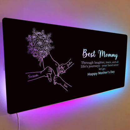Custom Mom Holding Hands Mirror Light with Choice of Bouquet - Personalized Mother‘s Day Gifts for Mom