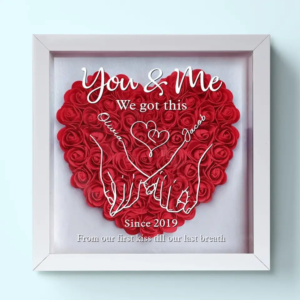 Never Above You, Never Below You. Always Beside You - Couple Personalized Custom Flower Shadow Box
